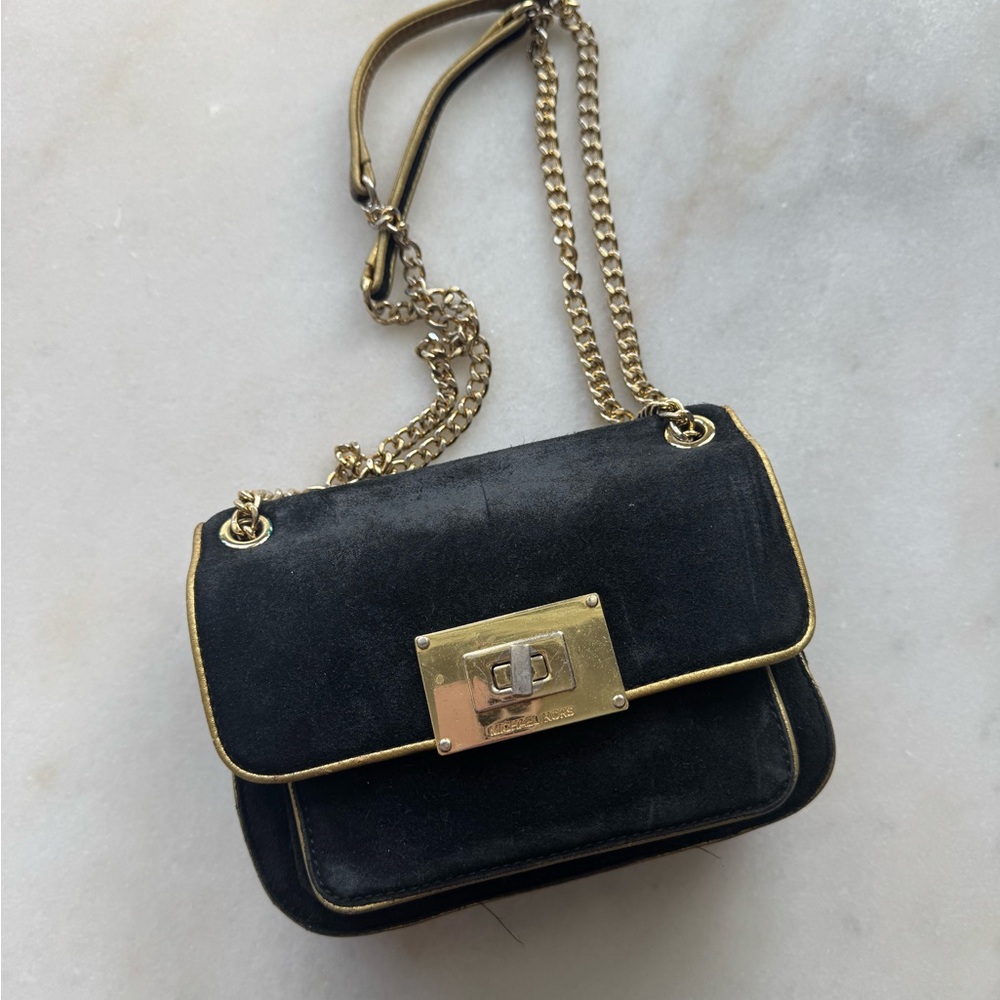 Michael kors black/gold suede purse